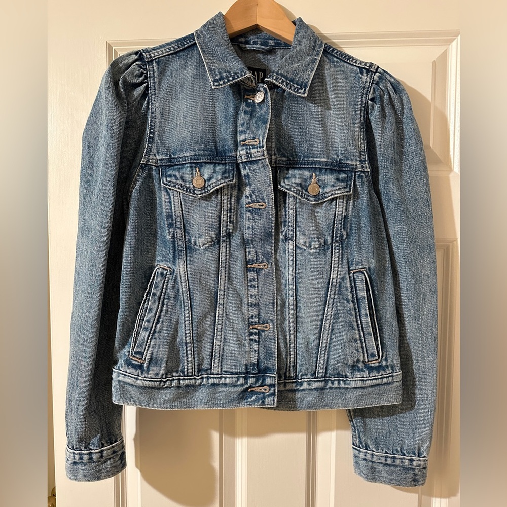 GAP Blue Denim Jean puff shoulder Jacket M